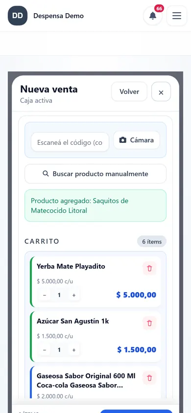 La misma venta hecha desde el celular